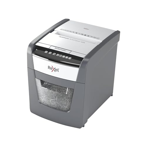 Rexel Optimum AutoFeed+ 50X Automatischer Aktenvernichter CH, 50 Blatt, Sicherheitsstufe P4, Partikelschnitt, für Zuhause/Home Office, 20 Liter Abfallbehälter, mit Schweizer Netzstecker, 2020050XCH von Rexel