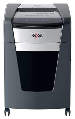 Rexel XP420+ Aktenvernichter mit Partikelschnitt, vernichtet bis zu 20 Blatt auf einmal, Sicherheitsstufe P4, Anti-Papierstau-Technologie, 60-Liter-Behälter, schwarz, Momentum Extra Serie, 2021421XCH von Rexel