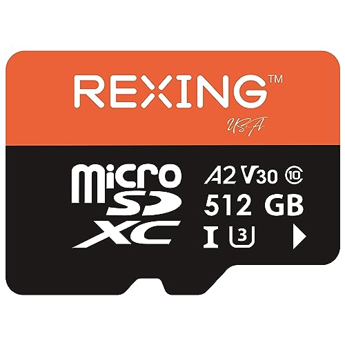 RexingUSA 512 GB MicroSD-Karte – 512 GB Speicherkarte für Dashcam, Klasse 10, A2, V30, U3, 4K-Videoaufnahme, UHS-3, High-Speed-Speicherkarte, ultragroße Speicherkarte von RexingUSA