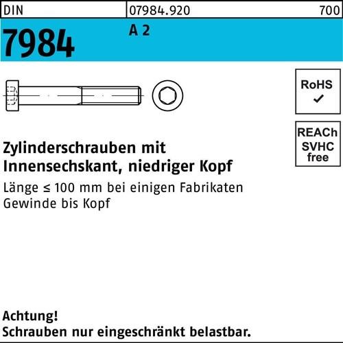 100 Stk. Reyher Zylinderschraube DIN 7984 Innen-6kt M4x 20 A 2 100 Stück 100 Stk. Reyher Zylinderschraube DIN 7984 Innen-6kt M4x 20 A 2 100 Stück von Reyher