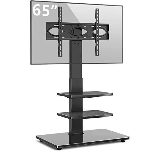 RFIVER TV Bodenständer TV Ständer TV Standfuß mit 3 Ablagen für 32-70 Zoll Flach Curved TV Fernsehständer TV Standfuss Höhenverstellbar Drehbar Max. VESA 400x400 mm bis 50 kg von Rfiver