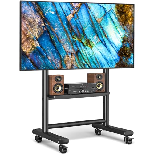 RFIVER TV Ständer Rollbar mit Ablage Für 50 bis 86 Zoll Flach & Curved Fernseher, Höhenverstellbarer TV Bodenständer mit Rollen Mobiler Fernsehständer Schwarz TV Wagen bis 68kg Max. VESA 800x600mm RFIVER TV Ständer Rollbar mit Ablage Für 50 bis 86 Zoll Flach & Curved Fernseher, Höhenverstellbarer TV Bodenständer mit Rollen Mobiler Fernsehständer Schwarz TV Wagen bis 68kg Max. VESA 800x600mm von Rfiver