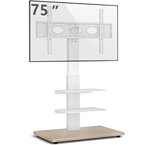 TV Bodenständer Fernseher Ständer Fernsehständer - Rfiver TV Standfuss Freistehend Holz Weiss +/-30°schwenkbar Hoch Höhenverstellbar für 32-75 Zoll Smart Curved Flach Fernseh | Max 50kg Vesa 600x400mm von Rfiver