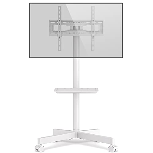 TV Ständer Rollbar Fernsehständer Bodenständer - Rfiver Fernseher ständer Rollwagen mit Rollen Weiss für 27-60 Zoll Fernseh - Mobiler Hoehenverstellbar Hoch TV Trolley | Max 40KG Vesa 400x400 mm von Rfiver