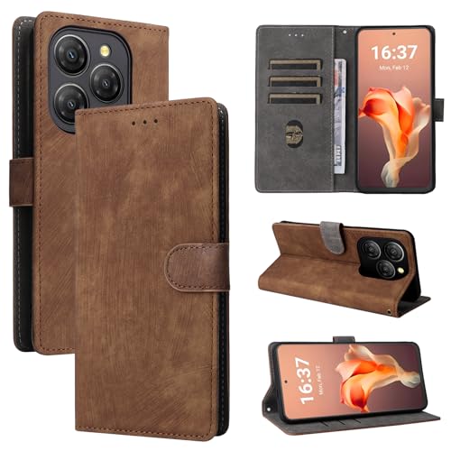 Rfvzubemok Kompatibel mit Blackview Shark 9 5G Hülle,Kompatibel mit Blackview Shark 9 5G Flip Magnetverschluss Brieftaschenhülle Brown von Rfvzubemok