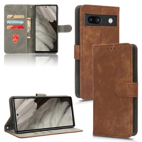 Rfvzubemok Kompatibel mit Google Pixel 7a 5G Hülle,Kompatibel mit Google Pixel 7a 5G Flip Magnetverschluss Brieftaschenhülle Brown von Rfvzubemok