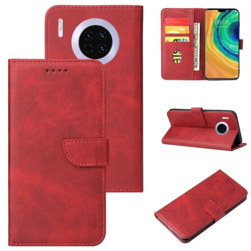 Rfvzubemok Kompatibel mit Huawei Mate 30 5G / Mate 30 4G Hülle,Flip Base Card Slot Wallet Schutzhülle Red von Rfvzubemok