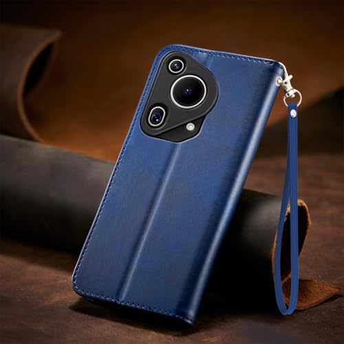 Rfvzubemok Kompatibel mit Huawei Pura 70 Ultra 5G Hülle,Magnetischer Verschluss Flip Stand Card Slot Wallet Case Blue von Rfvzubemok