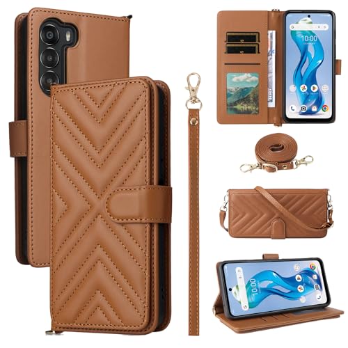Rfvzubemok Kompatibel mit Motorola Moto G 5G 2022 / G 2022 Hülle,Flip Kickstand Dual Card Slot Geldbörse Fall Brown von Rfvzubemok