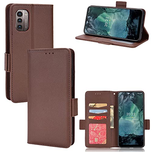 Rfvzubemok Kompatibel mit Nokia G100 4G Hülle,PU-Lederstativ mit Kartenhalter Kompatibel mit Nokia G100 4G Flip Magnetverschluss Wallet Cover Brown von Rfvzubemok