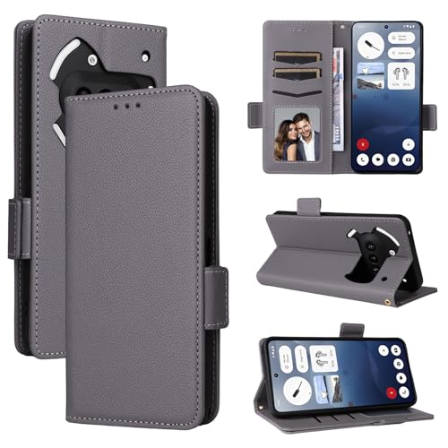 Rfvzubemok Kompatibel mit Nothing Phone (3a) 5G Hülle,PU-Lederstativ mit Kartenhalter Kompatibel mit Nothing Phone (3a) 5G Flip Magnetverschluss Wallet Cover Grey von Rfvzubemok
