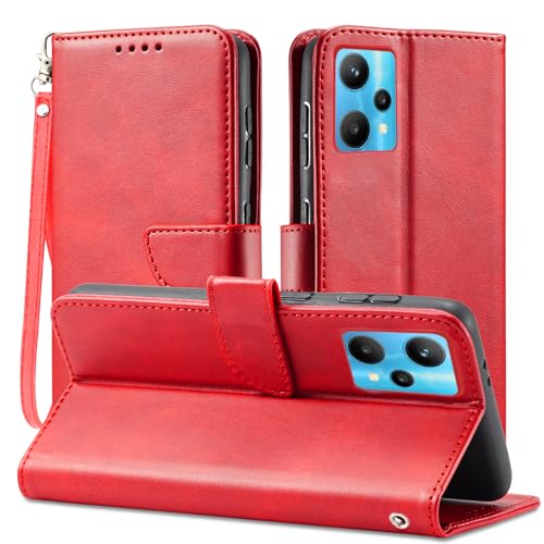 Rfvzubemok Kompatibel mit Realme 9 5G / 9 Pro 5G Hülle,Flip Base Card Slot Wallet Schutzhülle Red von Rfvzubemok