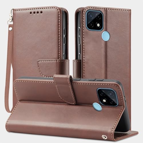 Rfvzubemok Kompatibel mit Realme C12 RMX2189 / C25 4G / C25s 4G Hülle,Flip Base Card Slot Wallet Schutzhülle Brown von Rfvzubemok