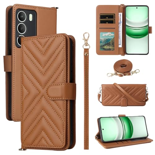 Rfvzubemok Kompatibel mit Realme V70 / V70s,Kompatibel mit Realme 14X (Malaisie) Hülle,Flip Kickstand Dual Card Slot Geldbörse Fall Brown von Rfvzubemok