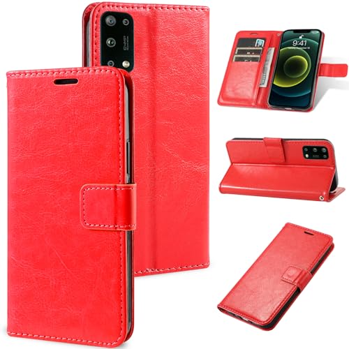 Rfvzubemok Kompatibel mit Realme X7 Pro Hülle,Flip Stand Card Slot Wallet Protector Case Red von Rfvzubemok