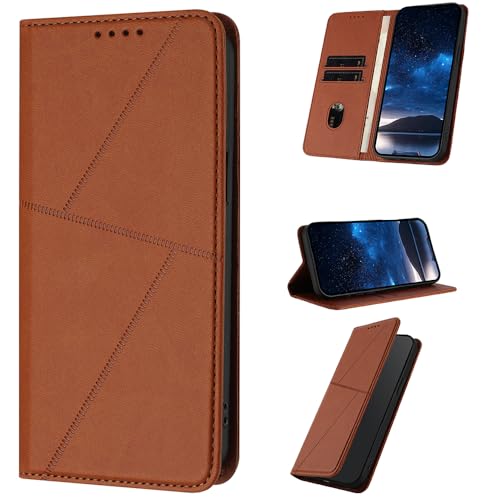 Rfvzubemok Kompatibel mit Redmi Note 13 Pro 4G,Kompatibel mit Xiaomi Poco M6 Pro 4G Hülle, Magnetischer Verschluss Wallet Telefon Flip Kickstand Fall Brown von Rfvzubemok