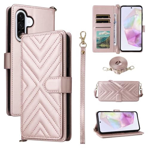 Rfvzubemok Kompatibel mit Samsung Galaxy A34 5G Hülle,Flip Kickstand Dual Card Slot Geldbörse Fall Pink von Rfvzubemok