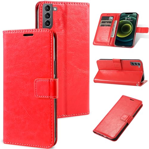 Rfvzubemok Kompatibel mit Samsung Galaxy S21 Plus / S30 Plus Hülle,Flip Stand Card Slot Wallet Protector Case Red von Rfvzubemok