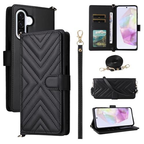 Rfvzubemok Kompatibel mit Samsung Galaxy S23 FE Hülle,Flip Kickstand Dual Card Slot Geldbörse Fall Black von Rfvzubemok