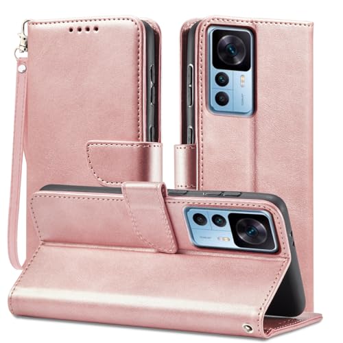 Rfvzubemok Kompatibel mit Xiaomi 12T 5G / 12T Pro Cover,Kompatibel mit Redmi K50 Ultra 5G Flip Kickstand Card Slot Wallet Protector Pink von Rfvzubemok
