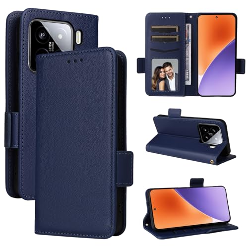 Rfvzubemok Kompatibel mit Xiaomi 15 Pro 5G Hülle,PU-Lederstativ mit Kartenhalter Kompatibel mit Xiaomi 15 Pro 5G Flip Magnetverschluss Wallet Cover Blue von Rfvzubemok