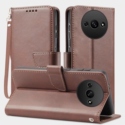 Rfvzubemok Kompatibel mit Xiaomi Poco C61 4G Cover,Kompatibel mit Redmi A3 4G / A3x 24048RN6CG Flip Kickstand Card Slot Wallet Protector Brown von Rfvzubemok