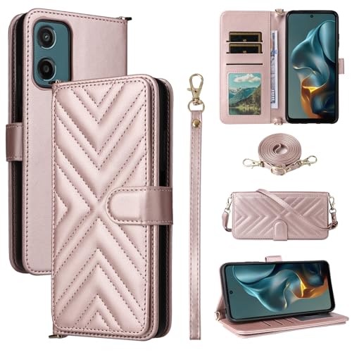 Rfvzubemok Kompatibel mit ZTE Blade A34 Hülle,Flip Kickstand Dual Card Slot Geldbörse Fall Pink von Rfvzubemok