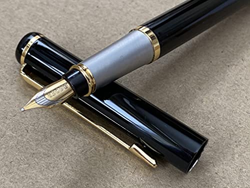 Jinhao Baoer 801 Luxus-Füllfederhalter-Schreibset, polierter schwarzer Stahl, Stift + 5 schwarze Patronen (schwarze Tintenpatronen, Baoer 801 Stift in schwarzer Oberfläche) von Rhapsody