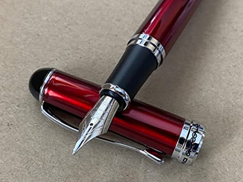 Rhapsody Ink Pens Jinhao x750 Füllfederhalter, 0,5 mm, mittelfeine Spitze, Metallic-Rot von Rhapsody