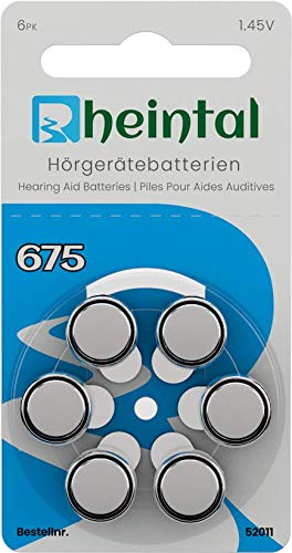 Rheintal - 30 Premium Hörgerätebatterien Typ A675 für alle Hörgeräte mit Batteriefarbe BLAU - 1.45 V - 550mAh - PR44, 52015 von Rheintal