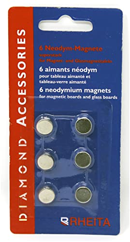 Rheita 1030-6 Magnete-Neodym N42 für Glas-Magnettafel 10 mm rund, silber, Tragfähigkeit 3 kg, 6 Stück auf Blisterkarte,silber von Rheita