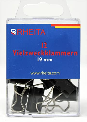 Rheita 1031-7 Foldback-Klammern 19 mm, schwarz, 12 Stück in Klarsichtbox,schwarz von Rheita