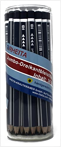 Rheita 123-01 Jumbo-Bleistift, blau/silber lackiert, Mine 4mm, HB, Softgriff, triagonal, 36 Stück in Runddose von Rheita