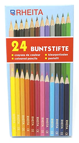 Rheita 157-24 Buntstifte, lackiert in Stiftfarbe, Mine 3mm, hexagonal, 24 Stück im Pappetui von Rheita