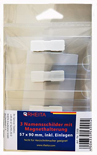 Rheita 5310 Namens-oder Visitenkartenschilder mit Clip und Nadel, aus PVC, transparent, 57 x 90 mm, 10er Pack von Rheita