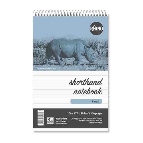 RHINO Stationery Shorthand Notepad | 8 x 5" (200 x 127 mm) | 80 Leaf/160 Page | 8mm Ruled | Pack of 10 - Headbound Reporters Notepad - Ideal for Shopping, School & Travel von Rhino