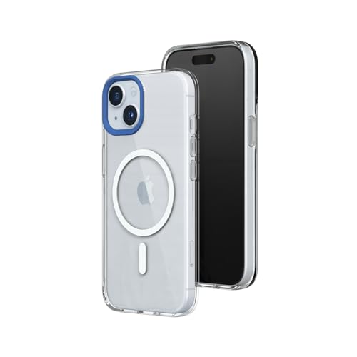 RHINOSHIELD Clear Case kompatibel mit MagSafe für [iPhone 15 Plus]|Überragende Magnetstärke, Vergilbungsresistenz, Kristallklar, optimaler Schutz und personalisierbar - Kobaltblau Kamera-Ring von RhinoShield