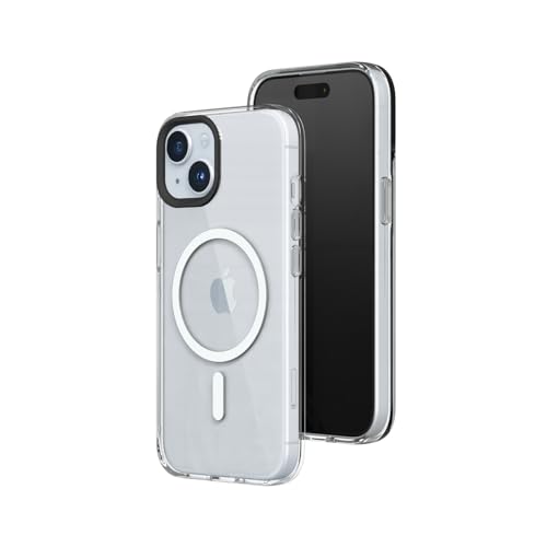 RHINOSHIELD Clear Case kompatibel mit MagSafe für [iPhone 15 Plus] |Überragende Magnetstärke, Vergilbungsresistenz, Kristallklar, optimaler Schutz und personalisierbar - Schwarz Kamera-Ring von RhinoShield
