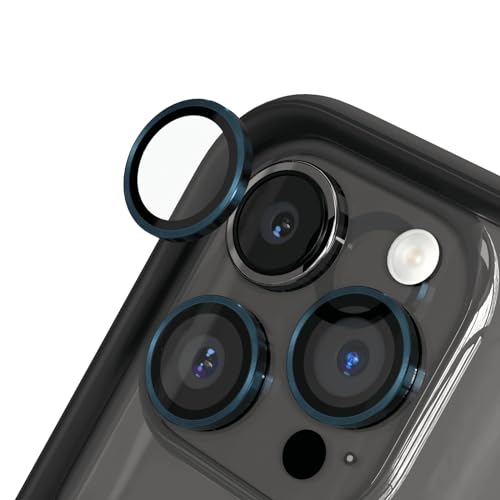 RhinoShield【3er Pack Schutz für Smartphone-Kamera kompatibel mit [iPhone 15 Pro / 15 Pro Max] | Fingerabdruck- und kratzresistentes Schutzglas mit Aluminium Ring für hohe optische Klarheit - Blau von RhinoShield