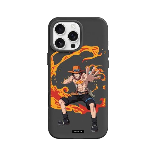 RhinoShield SolidSuit Case Kompatibel mit Magsafe für [iPhone 16 Pro Max] | Stoßabsorbierende Slim Design Schutzhülle, Kameratasten-Aussparungs-Design - Schwarz [One Piece/Ace - Fire] von RhinoShield