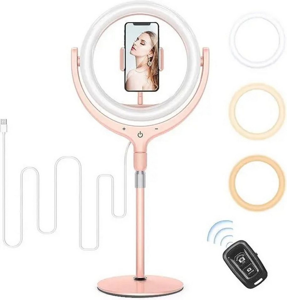 Rhodesy Ringlicht 10" LED-Ringlicht mit Stativ, Smartphone-Halter, Bluetooth-Auslöser, 3 Farbmodi, 10 Helligkeitsstufen, 360° drehbar, höhenverstellbar Rhodesy Ringlicht 10" LED-Ringlicht mit Stativ, Smartphone-Halter, Bluetooth-Auslöser, 3 Farbmodi, 10 Helligkeitsstufen, 360° drehbar, höhenverstellbar von Rhodesy