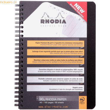 5 x Rhodia Notizbuch A5 80 Blatt Wire-O-Bindung 90g 80 Blatt mit Vordr von Rhodia