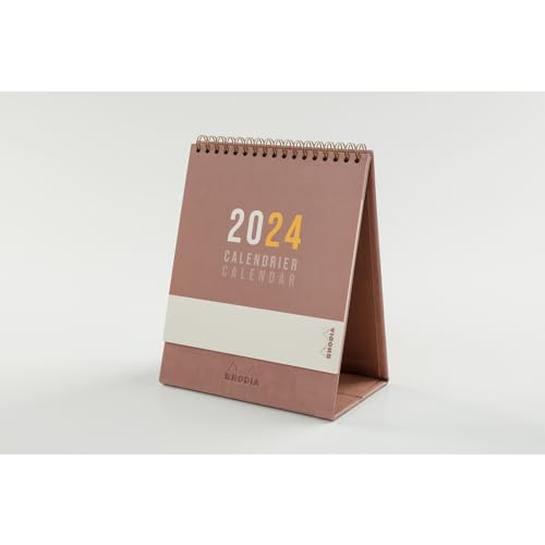 RHODIA 194059C - Kalender Staffelei 2024 Rosenholz - 15 x 9,5 x 19 cm - Volleinband Bronze - Gitter 12 Monate - Maya-Papier 120 g/m² - Staffelei Hartschale - Rhodiatime Kollektion von Rhodia