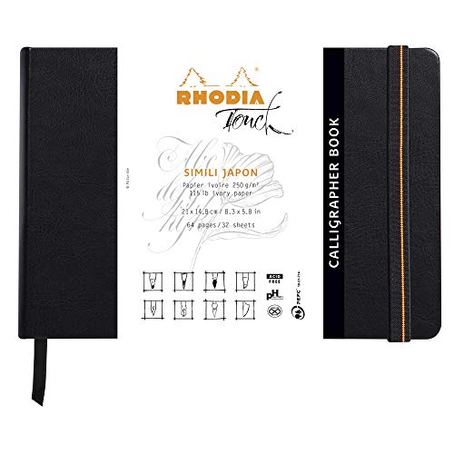 Rhodia 116124C - Skizzenbuch Calligrapher Book, 32 Blatt blanko, simili Japon, blanko, 250g, 21 x 14,8 cm, Querformat, Hardcover mit Kunstleder, Schwarz, 1 Stück Rhodia 116124C - Skizzenbuch Calligrapher Book, 32 Blatt blanko, simili Japon, blanko, 250g, 21 x 14,8 cm, Querformat, Hardcover mit Kunstleder, Schwarz, 1 Stück von Rhodia