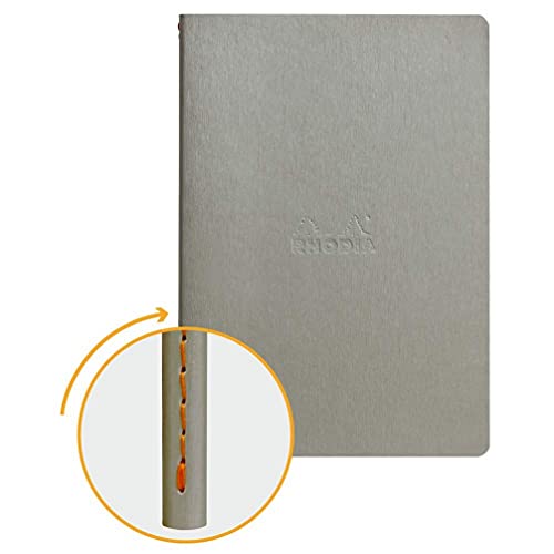Rhodia 116451C Rhodiarama Notizbuch (ideal für Ihre Notizen, DIN A5, 14,8 x 21 cm, 32 Blatt, dot, Premium Velinpapier 85g, elfenbein) 1 Stück, silber von Rhodia