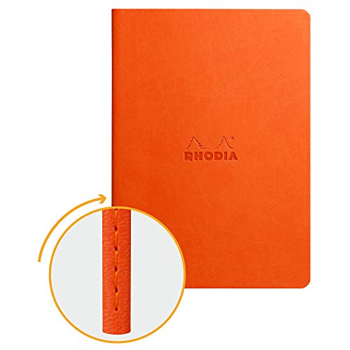 Rhodia 116464C Rhodiarama Notizbuch (ideal für Ihre Notizen, DIN A5, 64,8 x 26 cm, 32 Blatt, dot, Premium Velinpapier 80g, elfenbein) 1 Stück, tangerine von Rhodia