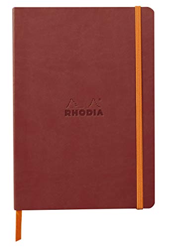 Rhodia 117371C - Notizheft Softcover Rhodiarama DIN A5 (14,8x21 cm), 80 Blatt, liniert Clairefontaine Papier Elfenbein 90g Lesezeichen, Gummizugverschluss, Cover aus Kunstleder Nacarat, 1 Stück von Rhodia