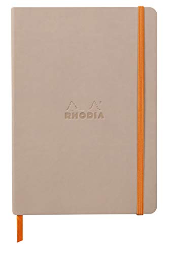 Rhodia 117373C - Notizheft Softcover Rhodiarama DIN A5 (14,8x21 cm), 80 Blatt, liniert Clairefontaine Papier Elfenbein 90g Lesezeichen, Gummizugverschluss, Cover aus Kunstleder Rosa, 1 Stück von Rhodia