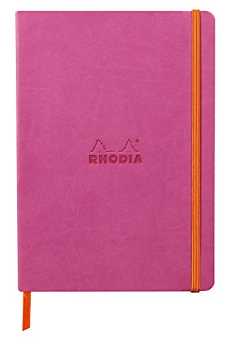 Rhodia 117445C - Notizheft Softcover Rhodiarama DIN A5 (14,8x21 cm), 80 Blatt, liniert Clairefontaine Papier Elfenbein 90g Lesezeichen, Gummizugverschluss, Cover aus Kunstleder Fuchsia, 1 Stück von Rhodia