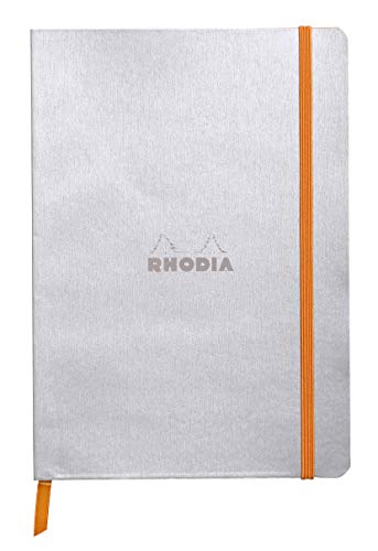 Rhodia 117451C Notizheft Rhodiarama mit weichem Umschlag, dot grid, 80 Blatt, 90 g elfenbeinfarbenes Papier, A5 148 x 210 mm, Lesezeichen, Innentasche,1 Stück,silber von Rhodia